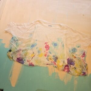Elena Baldi M Italy Silk Sheer Batwing Blouse Floral Watercolor‎ Viscose Lined